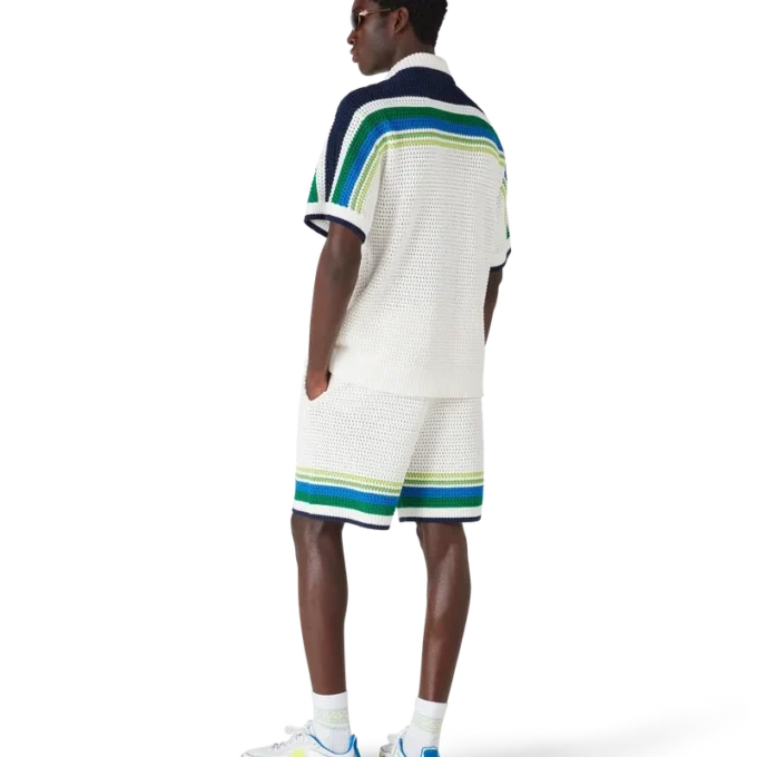 Randig kortärmad stickad skjorta