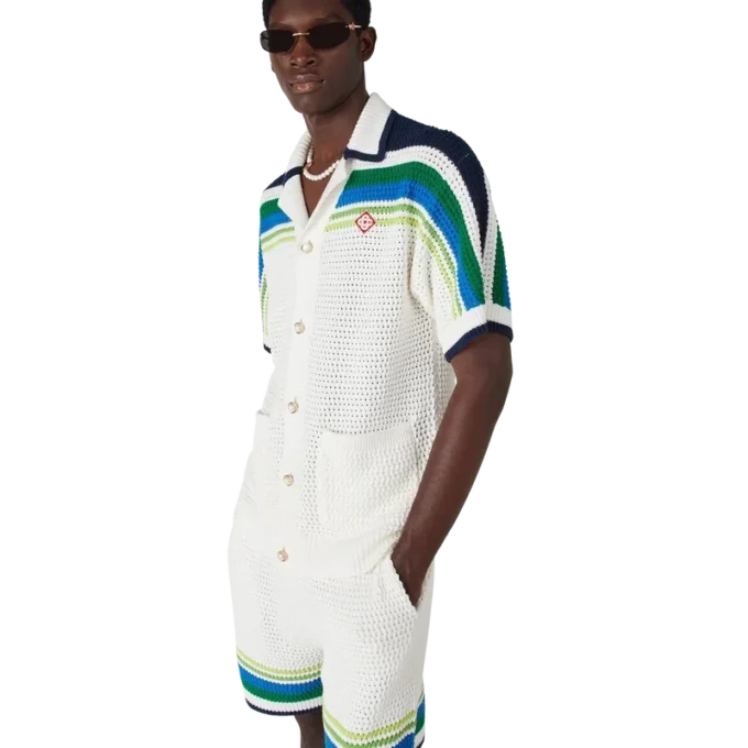 Randig kortärmad stickad skjorta