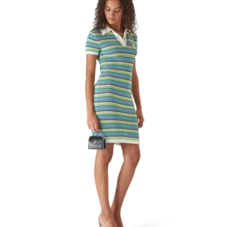 Randig midiklänning med korta ärmar