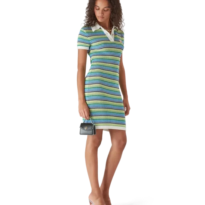 Randig midiklänning med korta ärmar