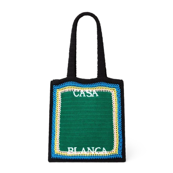 Randig virkad väska