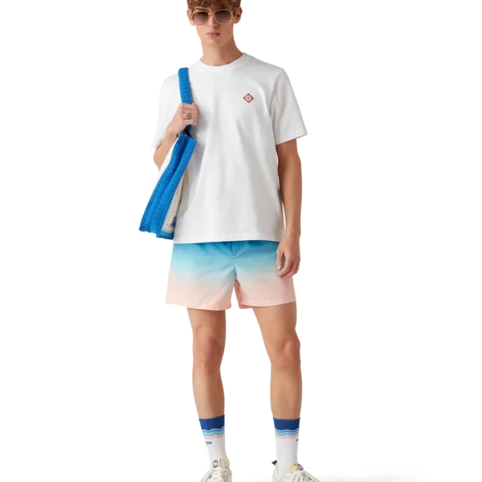 Randig virkad väska