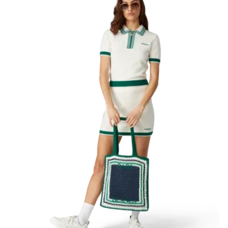 Randig virkad väska