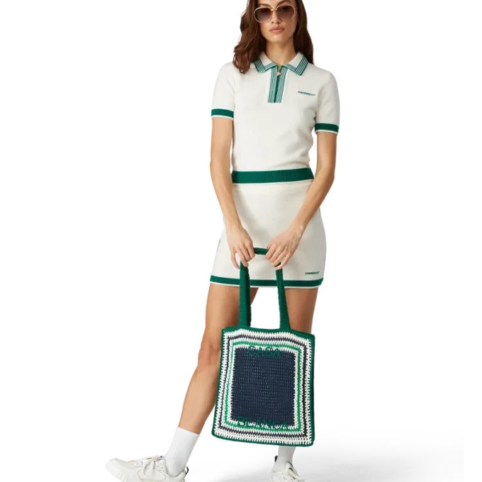 Randig virkad väska