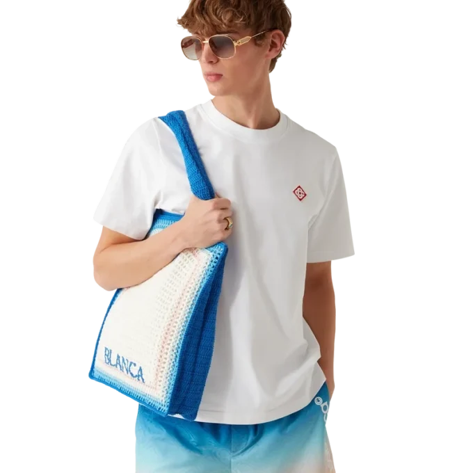 Randig virkad väska