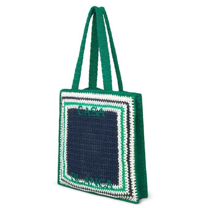 Randig virkad väska