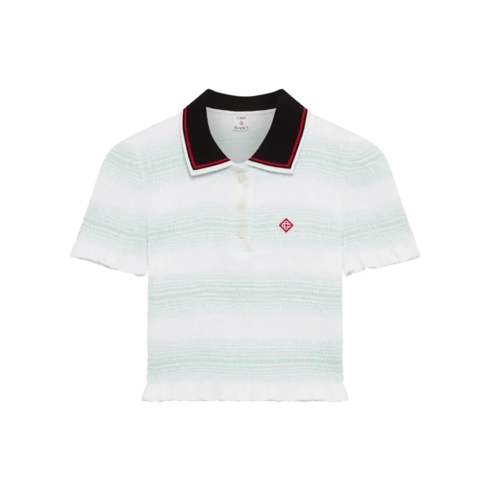 Randiga pikétröja med rynkad krage