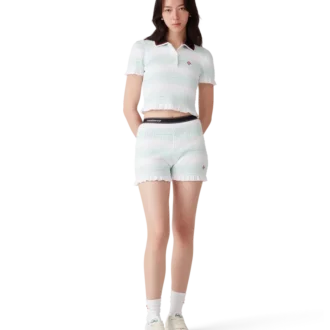 Randiga pikétröja med rynkad krage