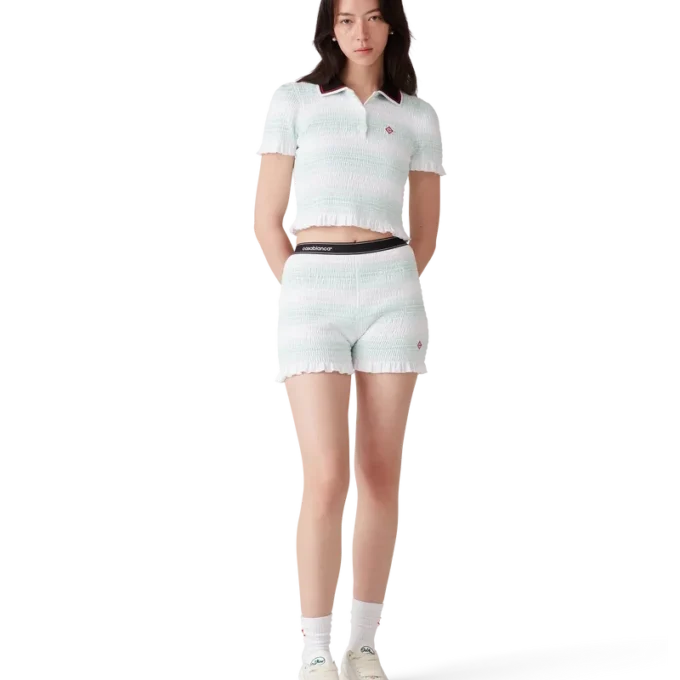 Randiga pikétröja med rynkad krage