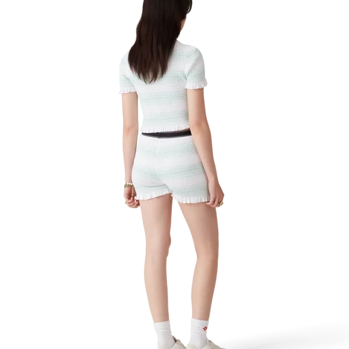 Randiga pikétröja med rynkad krage