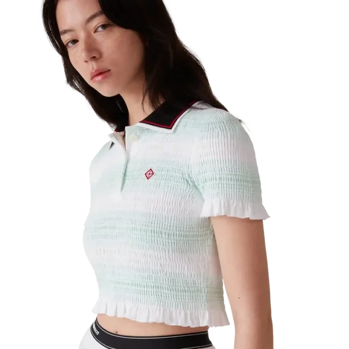 Randiga pikétröja med rynkad krage