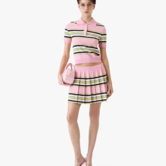 Rosa och grön randig figursydd pikétröja