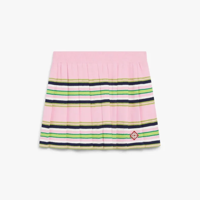 Rosa och grön randig plisserad minikjol