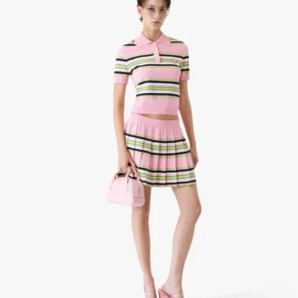 Rosa och grön randig plisserad minikjol