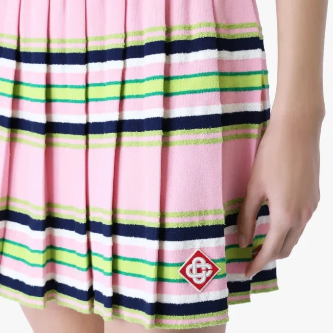 Rosa och grön randig plisserad minikjol