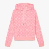 Rosa velour-hoodie med monogram
