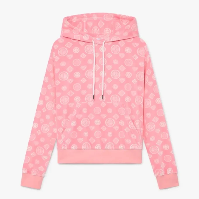 Rosa velour-hoodie med monogram