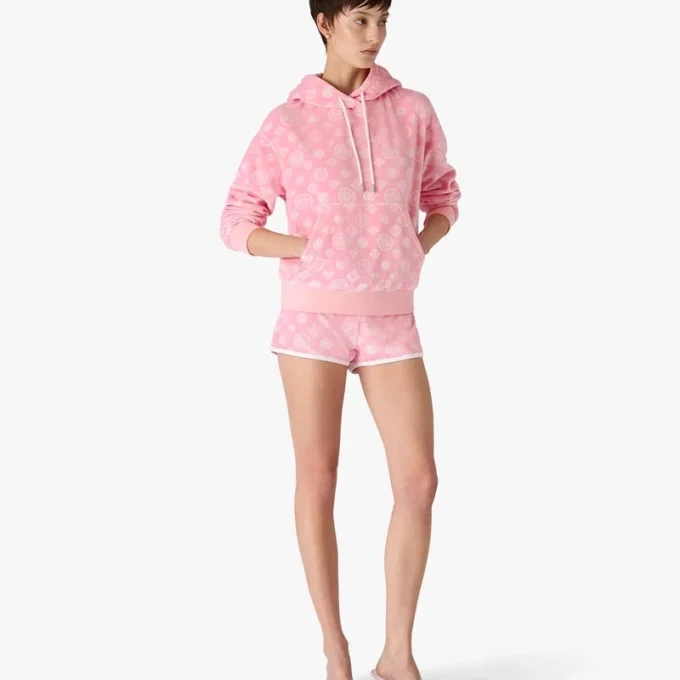 Rosa velour-hoodie med monogram
