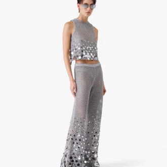 Silverfärgade byxor med spegelkrochet Silverfärgade byxor med spegelkrochet