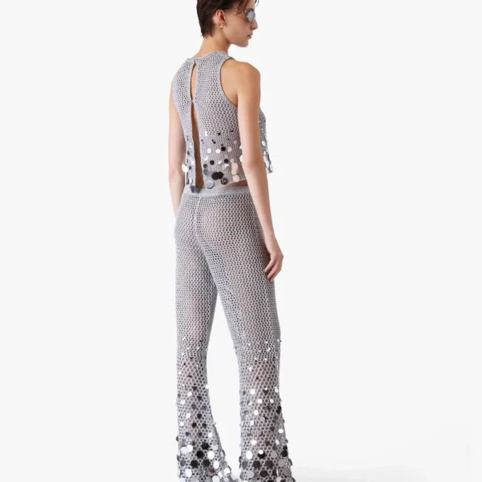 Silverfärgade byxor med spegelkrochet Silverfärgade byxor med spegelkrochet