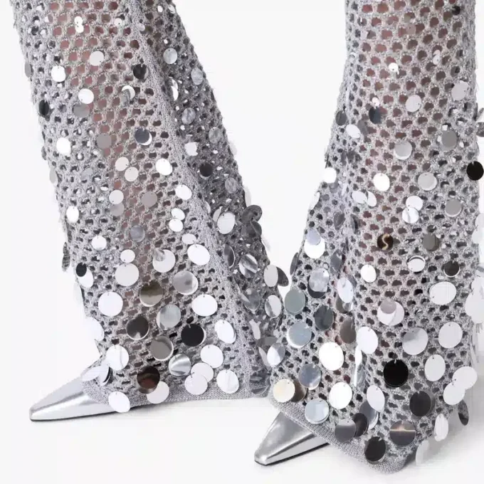 Silverfärgade byxor med spegelkrochet Silverfärgade byxor med spegelkrochet