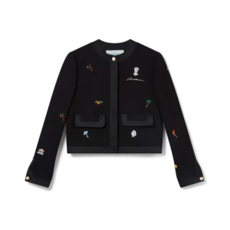 Skräddarsydd jacka i ull med broderat motiv