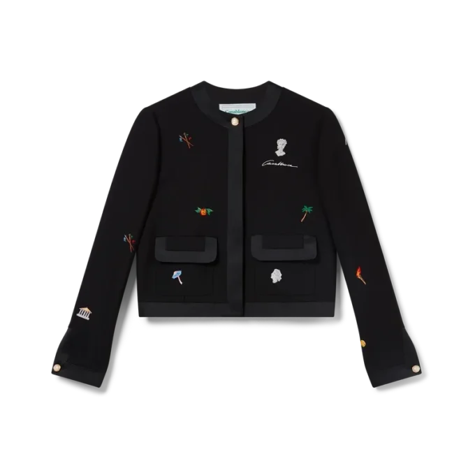 Skräddarsydd jacka i ull med broderat motiv