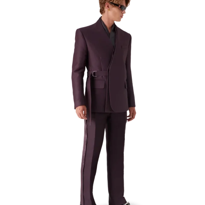 Skräddarsydd wrapjacka i ull- och silkesblandning