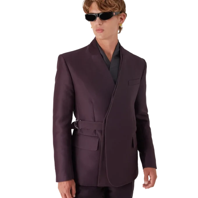 Skräddarsydd wrapjacka i ull- och silkesblandning