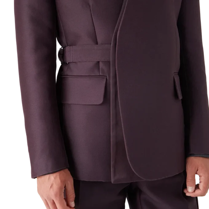 Skräddarsydd wrapjacka i ull- och silkesblandning