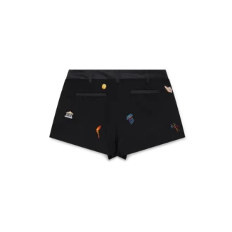 Skräddarsydda shorts i ull med broderat motiv