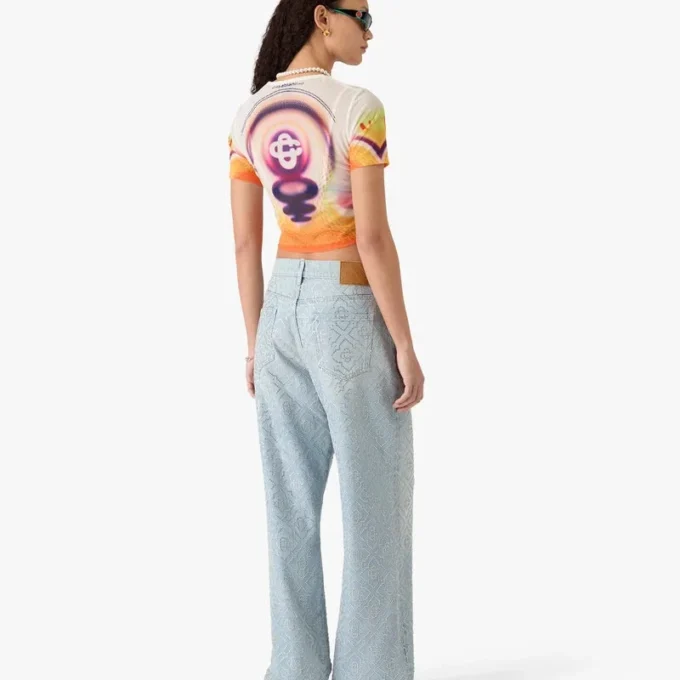 Sporchid-tryckt kortärmad T-shirt i mesh för barn