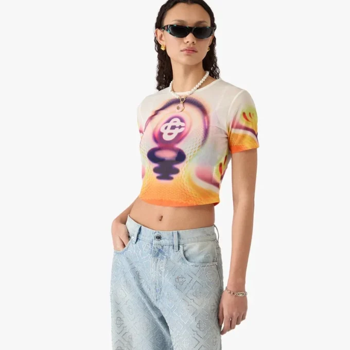 Sporchid-tryckt kortärmad T-shirt i mesh för barn