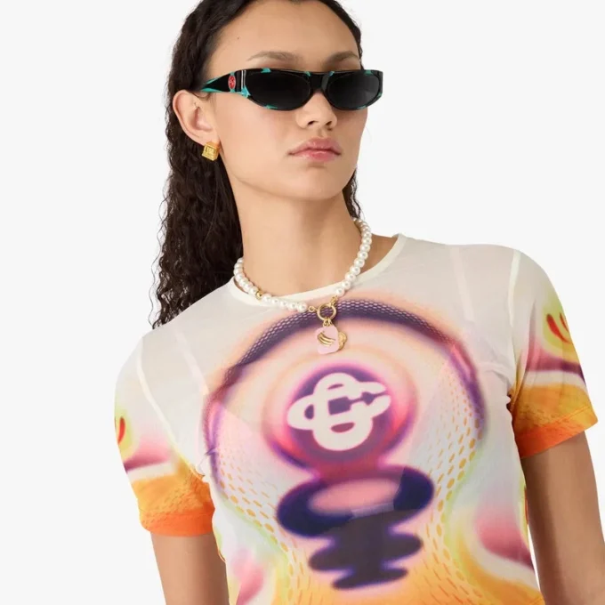 Sporchid-tryckt kortärmad T-shirt i mesh för barn