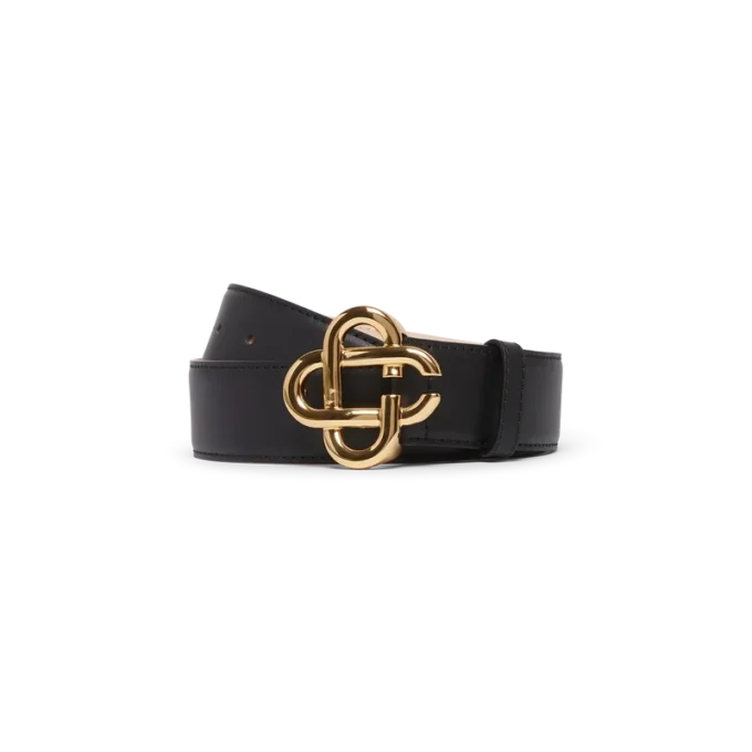 Svart bälte med CC-logotyp i guld för herr