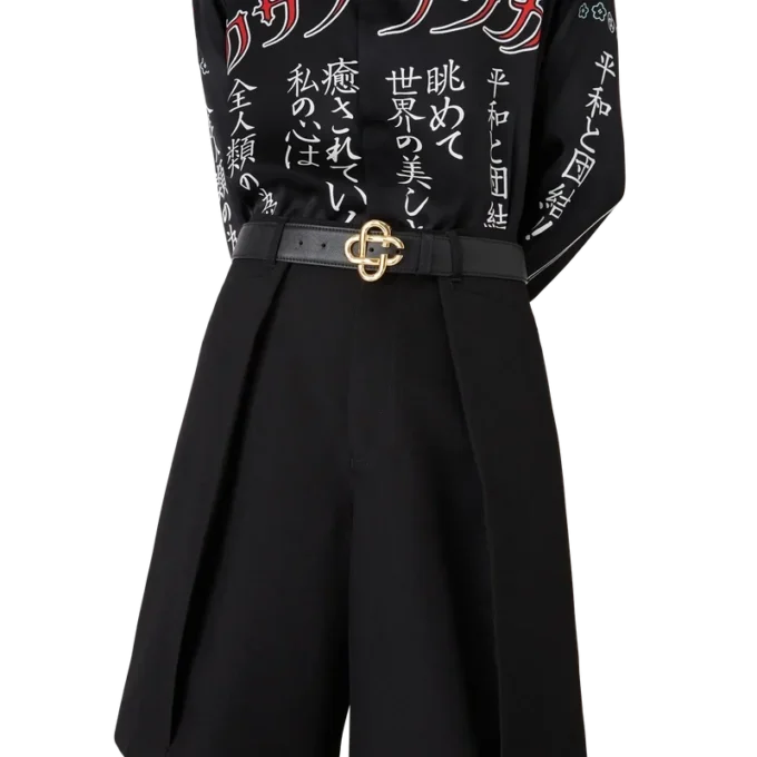 Svart bälte med CC-logotyp i guld för herr