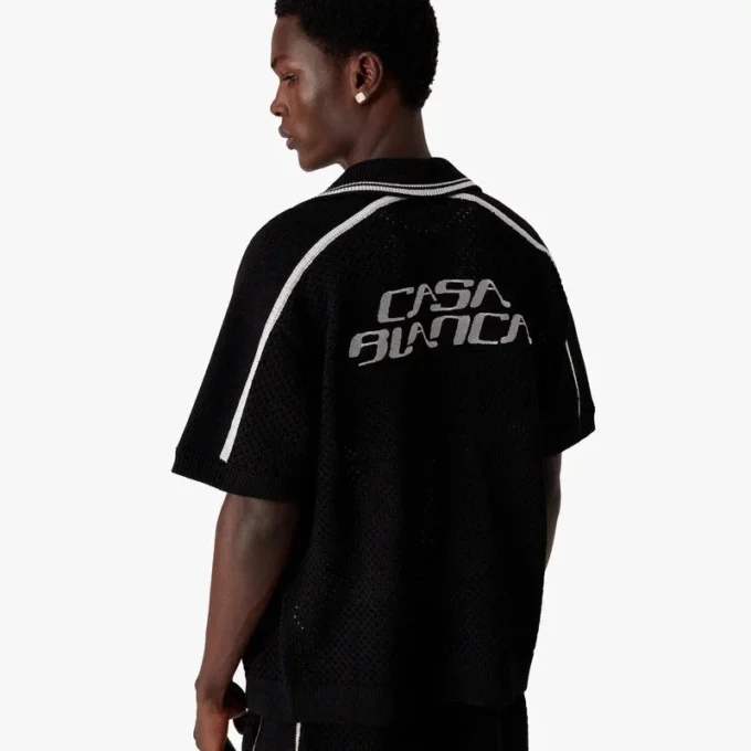 Svart kortärmad mesh-skjorta