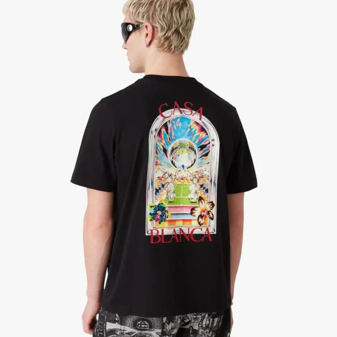 Svart kortärmad T-shirt med tennismotiv i Shorts-modell