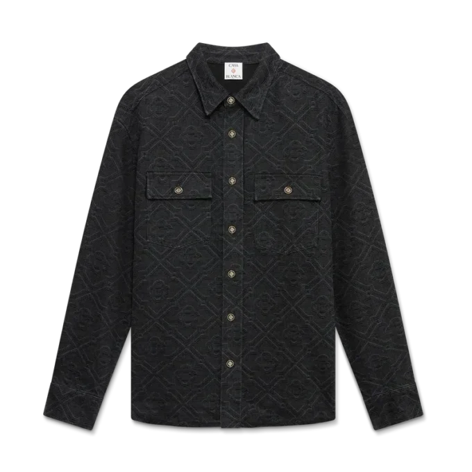 Svart långärmad denimskjorta med lasertryck