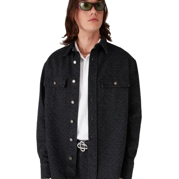 Svart långärmad denimskjorta med lasertryck