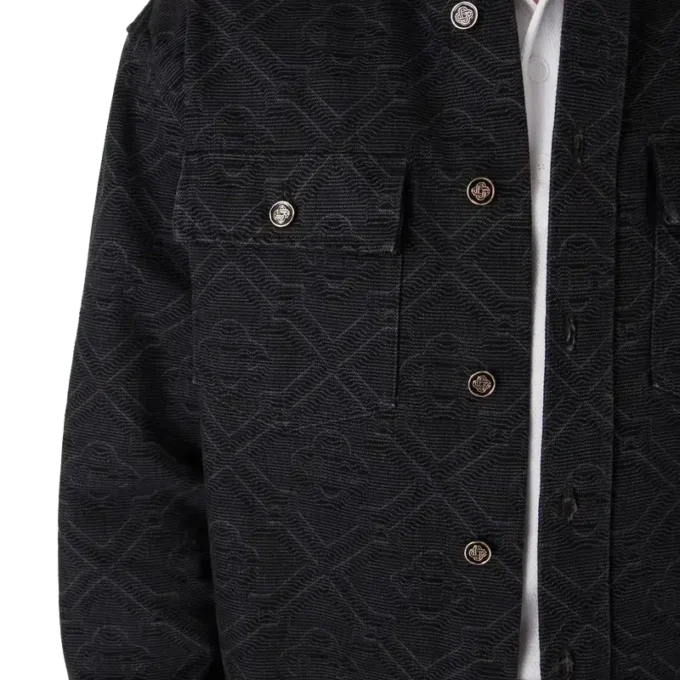 Svart långärmad denimskjorta med lasertryck