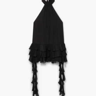 Svart miniklänning i georgette med dubbla volanger