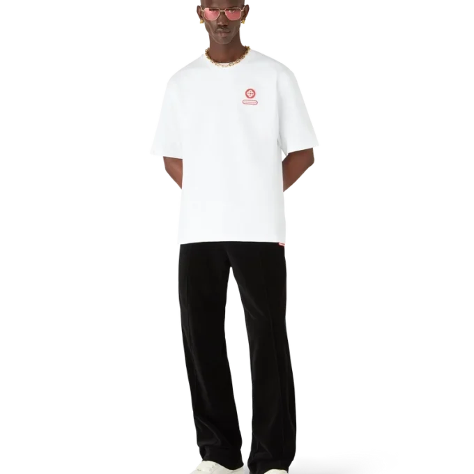 T-shirt med logotyp-patch, oversized och korta ärmar