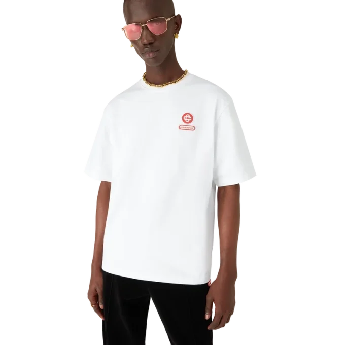 T-shirt med logotyp-patch, oversized och korta ärmar