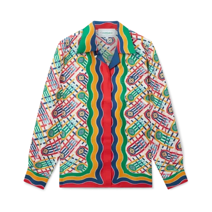 Tennis-silkeskjorta med monogram