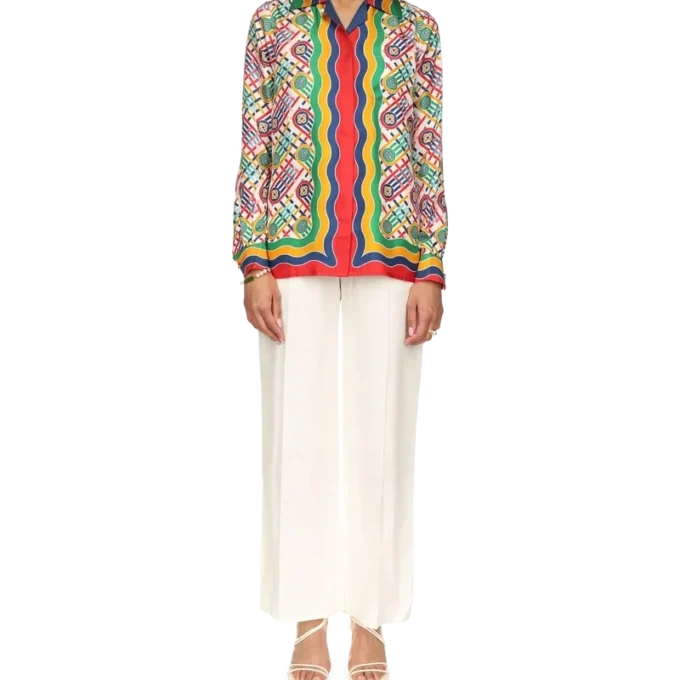 Tennis-silkeskjorta med monogram