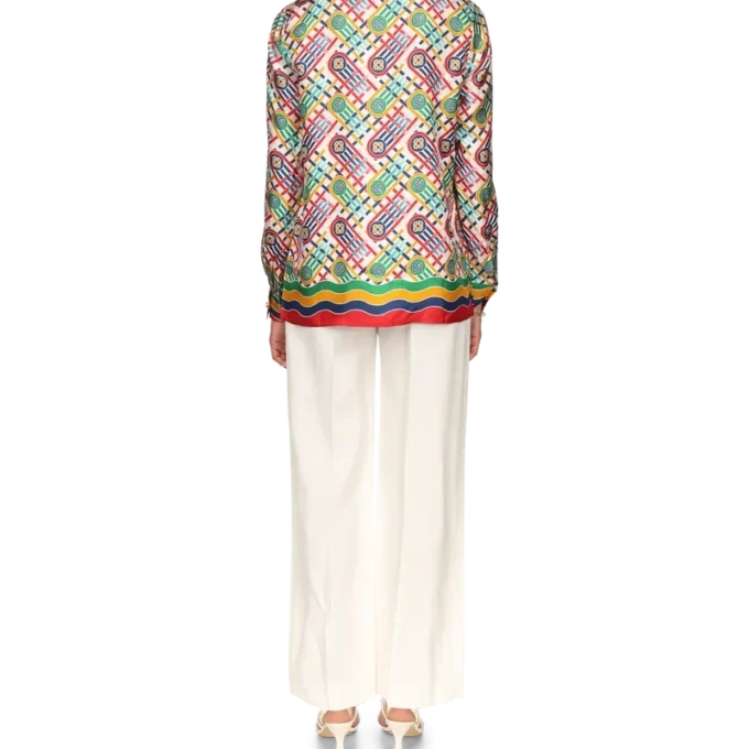 Tennis-silkeskjorta med monogram