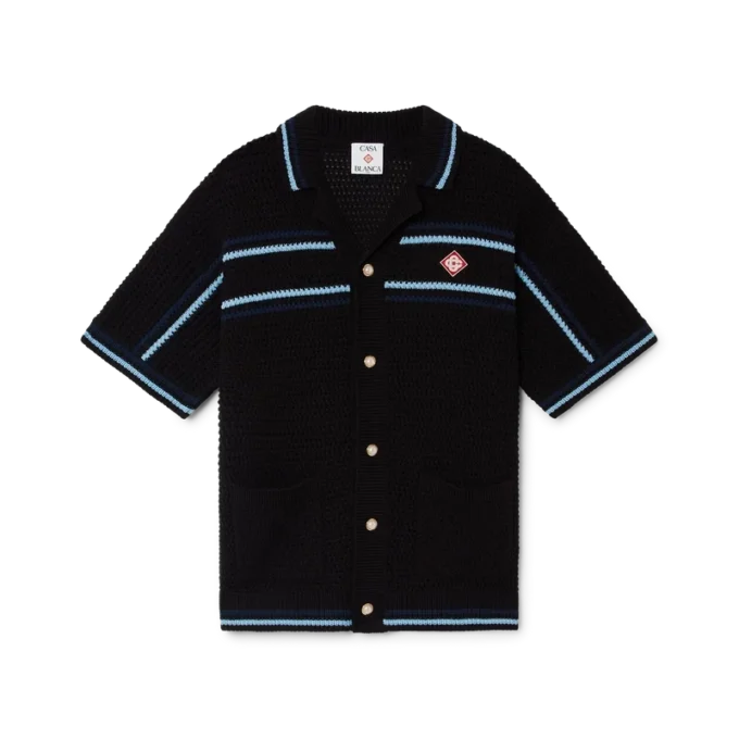 Tennis-skjorta i bomullskrochet med korta ärmar