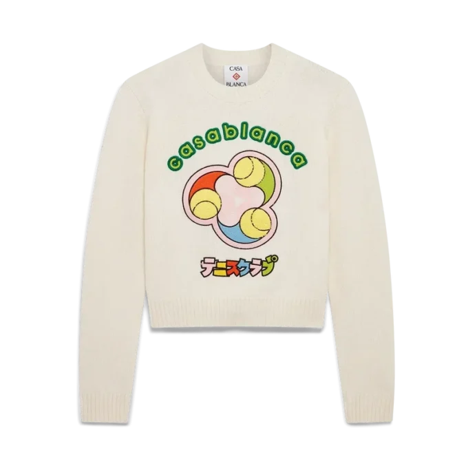 Tennissboll-merinoullströja med rund hals