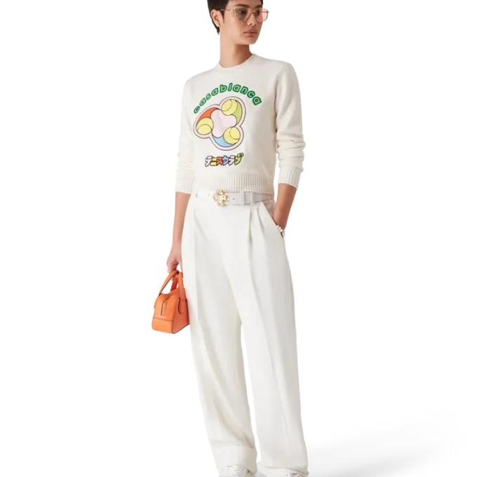 Tennissboll-merinoullströja med rund hals